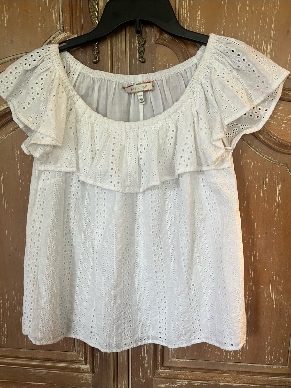 Eri + Ali White Eyelet Ruffle Blouse | Anthropologie | Small Petite